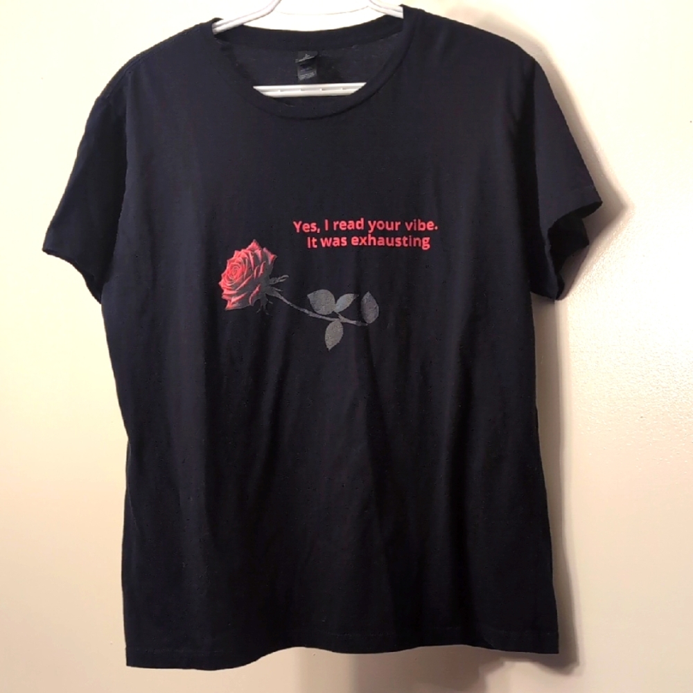 🛍️🍁Custom Gildan Black Tee with Red Rose and Text, Design By Me 😊